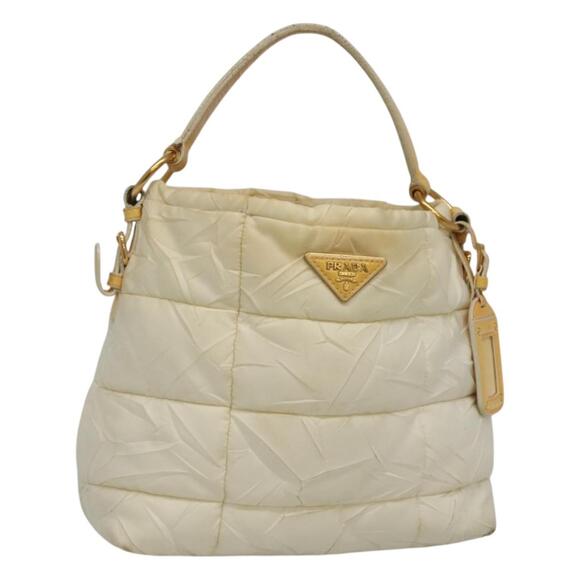 PRADA Hand Bag Nylon White Gold - Picture 1 of 12